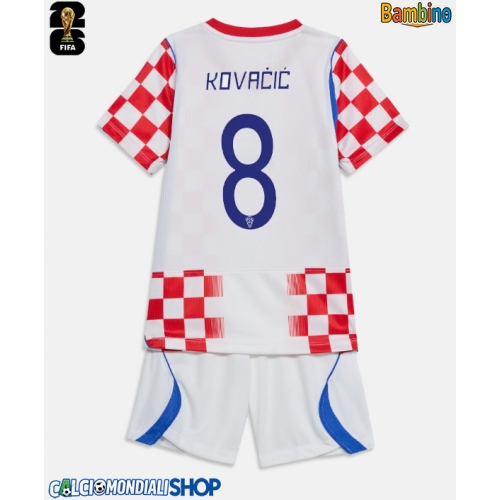 Maglie da calcio Croazia Mateo Kovacic #8 Prima Maglia Bambino Mondiali 2026  Manica Corta + Pantaloni corti)